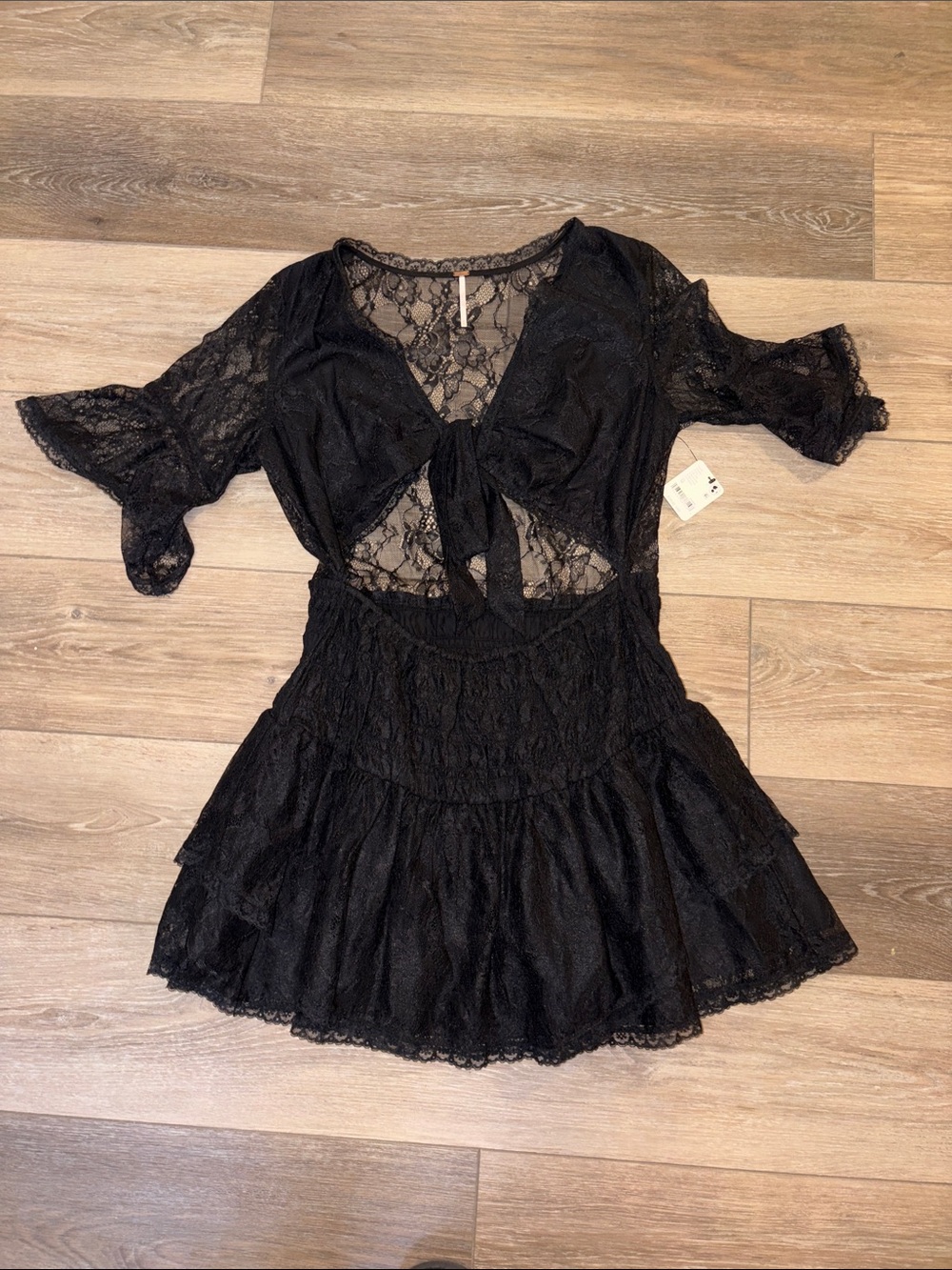 Free People Black Lace Tie-Front Mini Dress